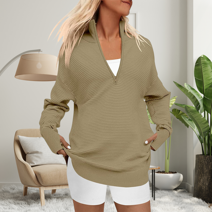 Oversized Draped Knit Sweater Longline Zip Women
