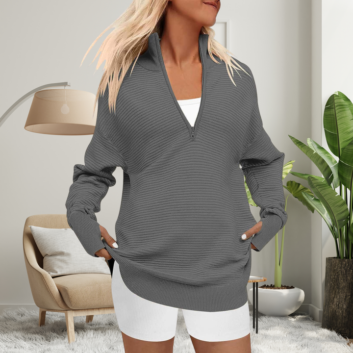 Oversized Draped Knit Sweater Longline Zip Women