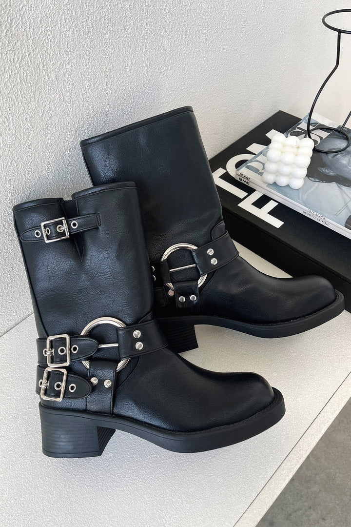 Womens Block Heel Chunky Lug Sole Boots