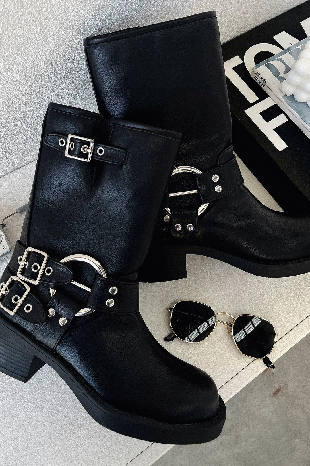 Womens Block Heel Chunky Lug Sole Boots