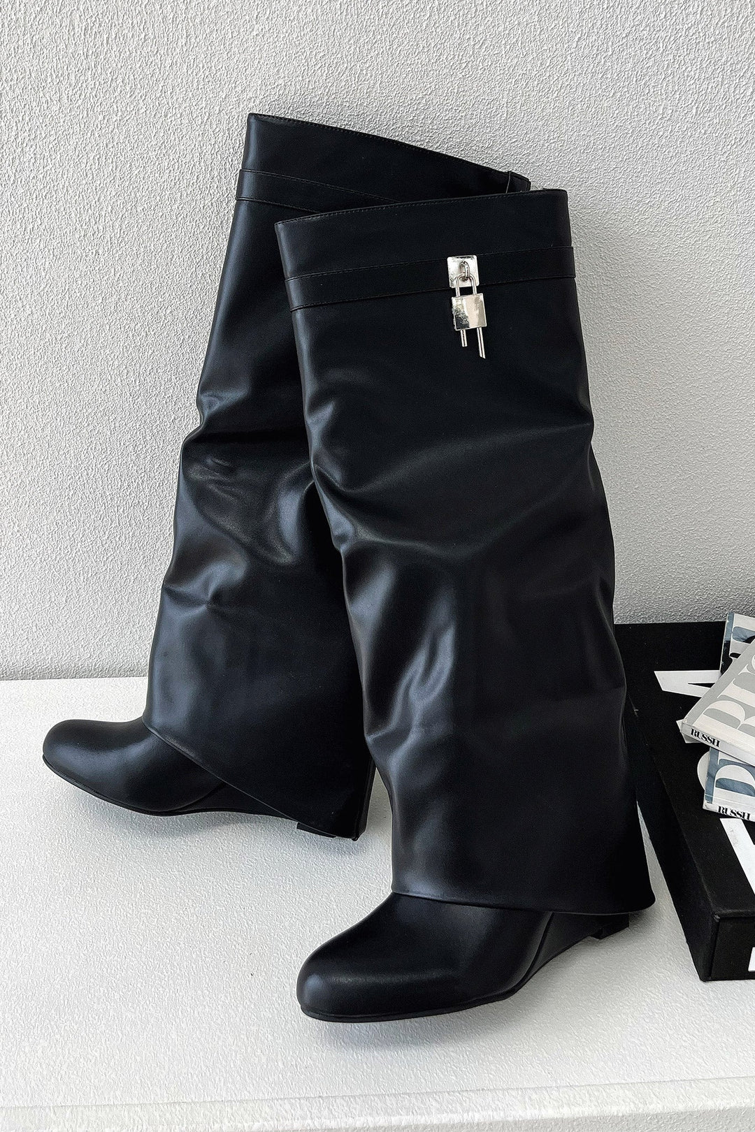 Block Heel Pointed Toe Knee High Boots Women