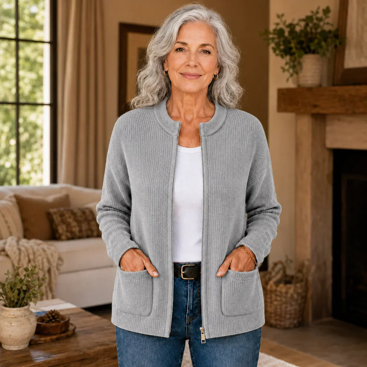 Ribbed Crew Neck Cardigan Relaxed Oversized Knit Women