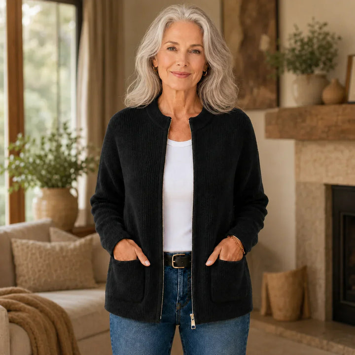 Ribbed Crew Neck Cardigan Relaxed Oversized Knit Women