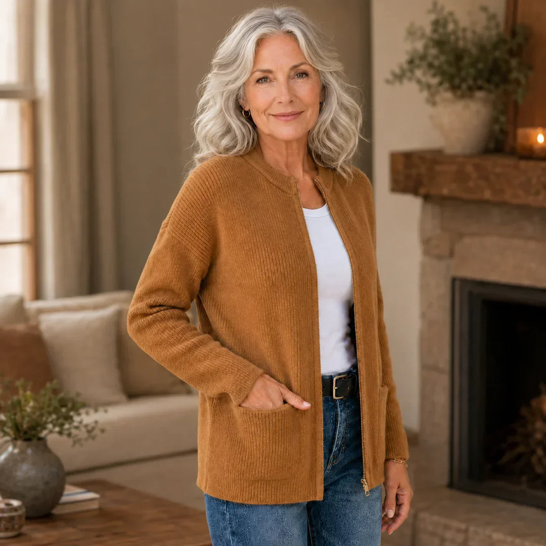 Ribbed Crew Neck Cardigan Relaxed Oversized Knit Women