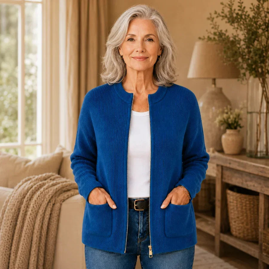 Ribbed Crew Neck Cardigan Relaxed Oversized Knit Women
