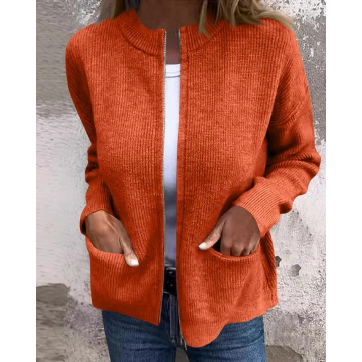 Ribbed Crew Neck Cardigan Relaxed Oversized Knit Women