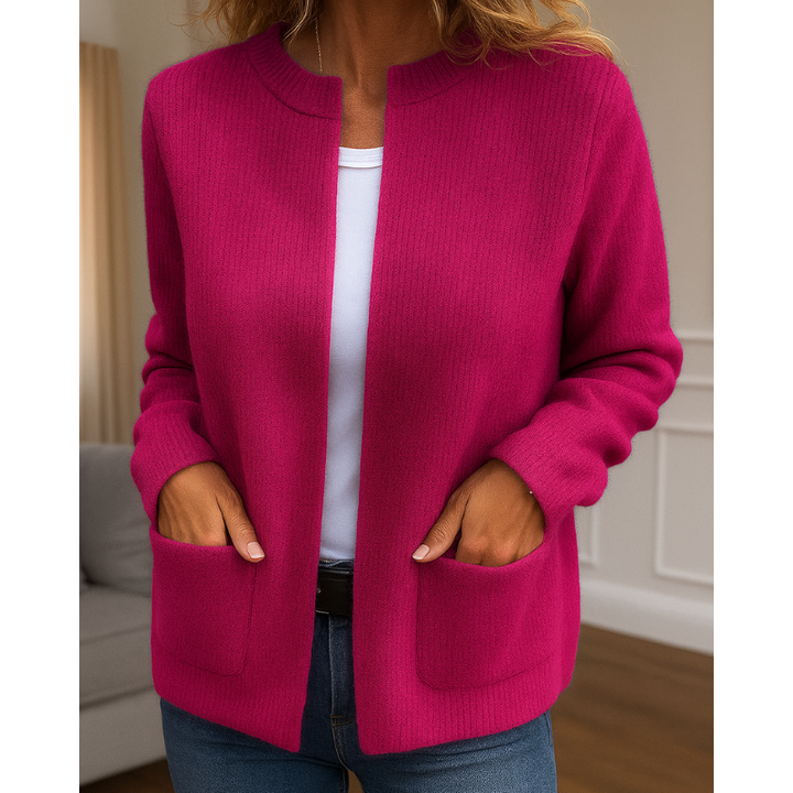 Ribbed Crew Neck Cardigan Relaxed Oversized Knit Women