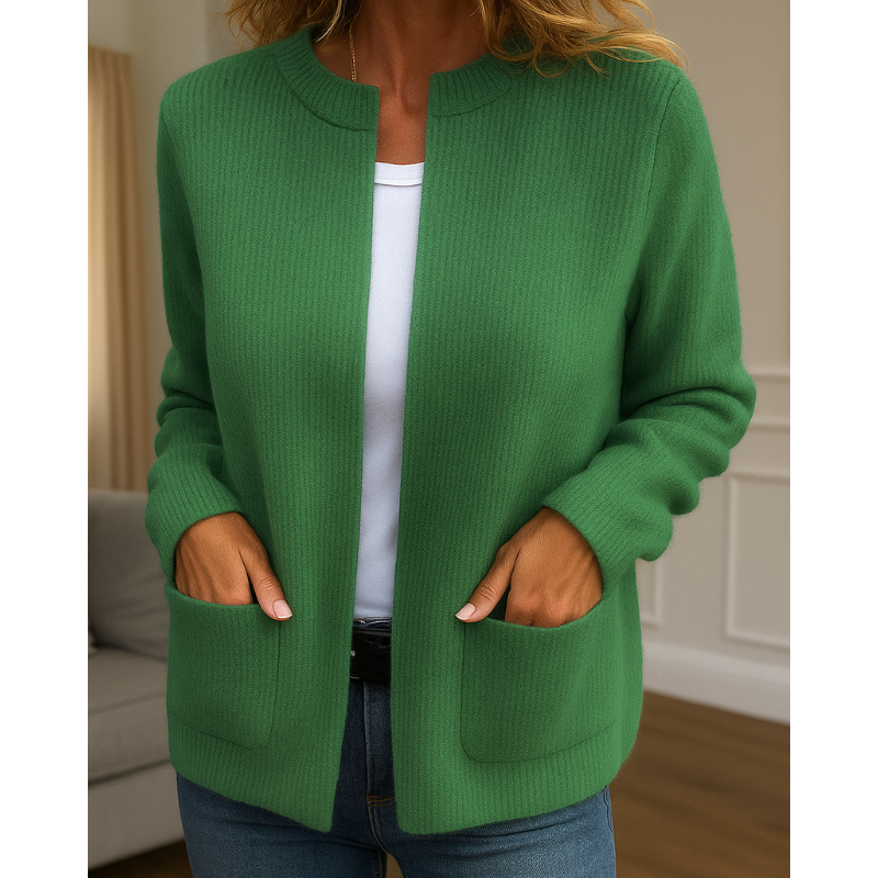 Ribbed Crew Neck Cardigan Relaxed Oversized Knit Women