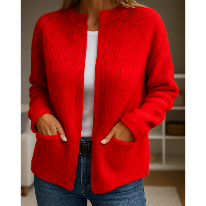 Ribbed Crew Neck Cardigan Relaxed Oversized Knit Women