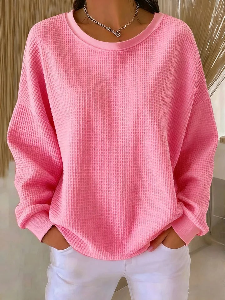 Womens Ribbed Crew Neck Relaxed Knit Sweater