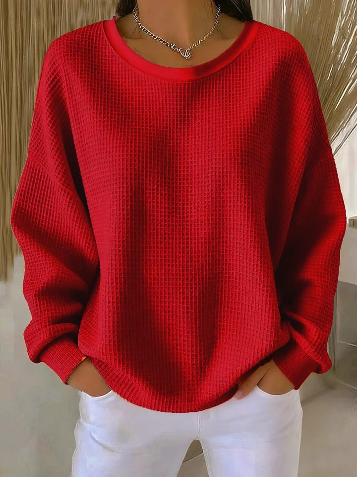 Womens Ribbed Crew Neck Relaxed Knit Sweater