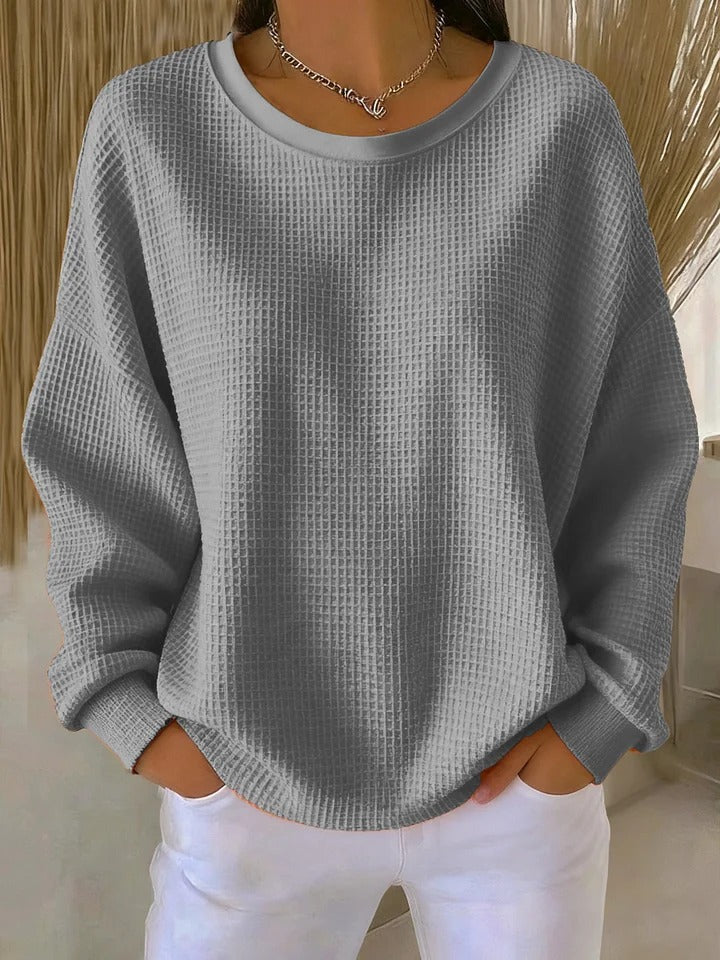 Womens Ribbed Crew Neck Relaxed Knit Sweater