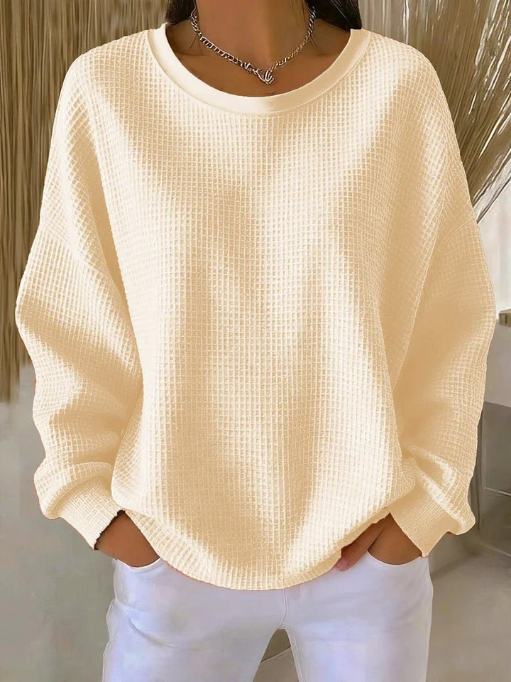 Womens Ribbed Crew Neck Relaxed Knit Sweater