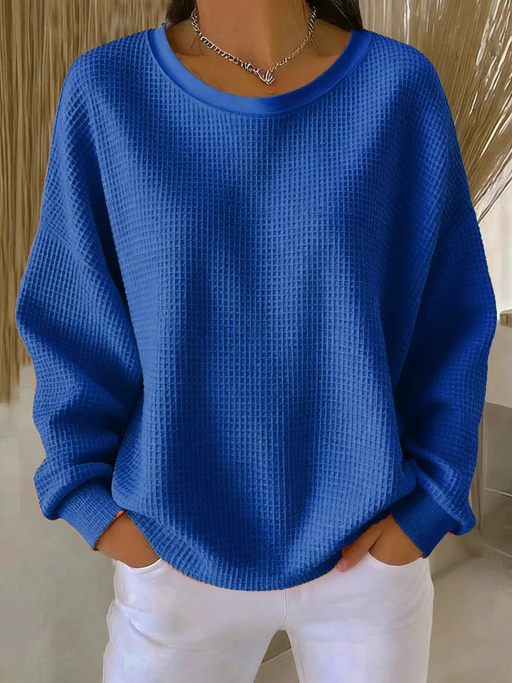 Womens Ribbed Crew Neck Relaxed Knit Sweater