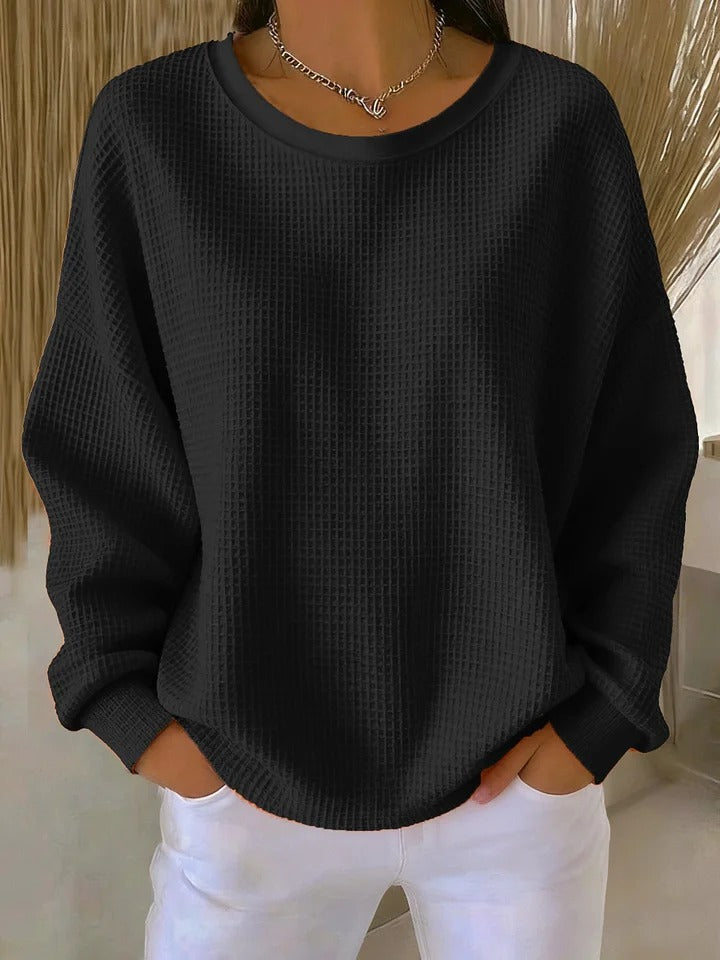 Womens Ribbed Crew Neck Relaxed Knit Sweater