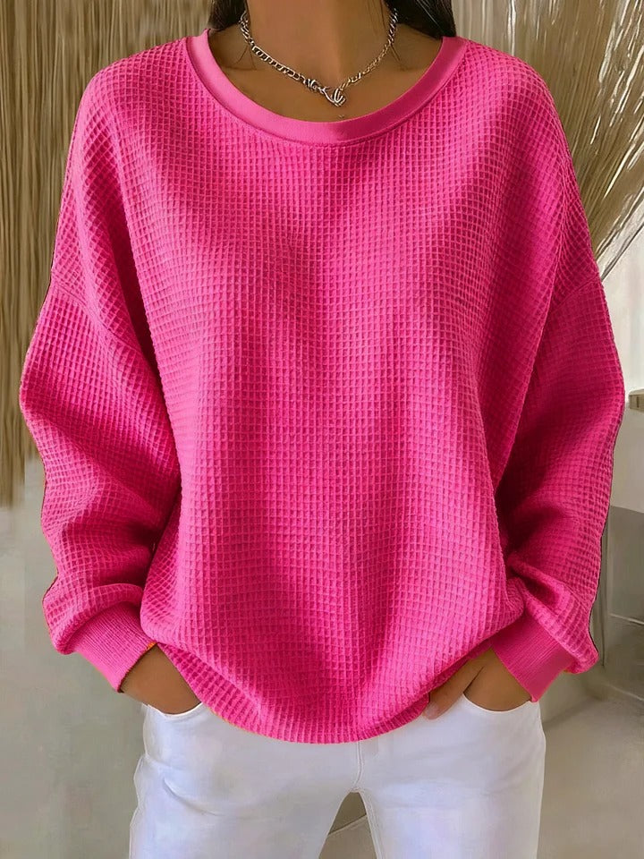 Womens Ribbed Crew Neck Relaxed Knit Sweater