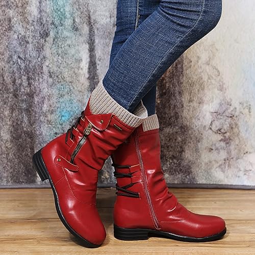 Lace Up Side Zip Ankle Boots for Women