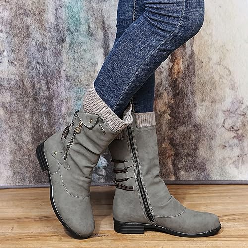 Lace Up Side Zip Ankle Boots for Women