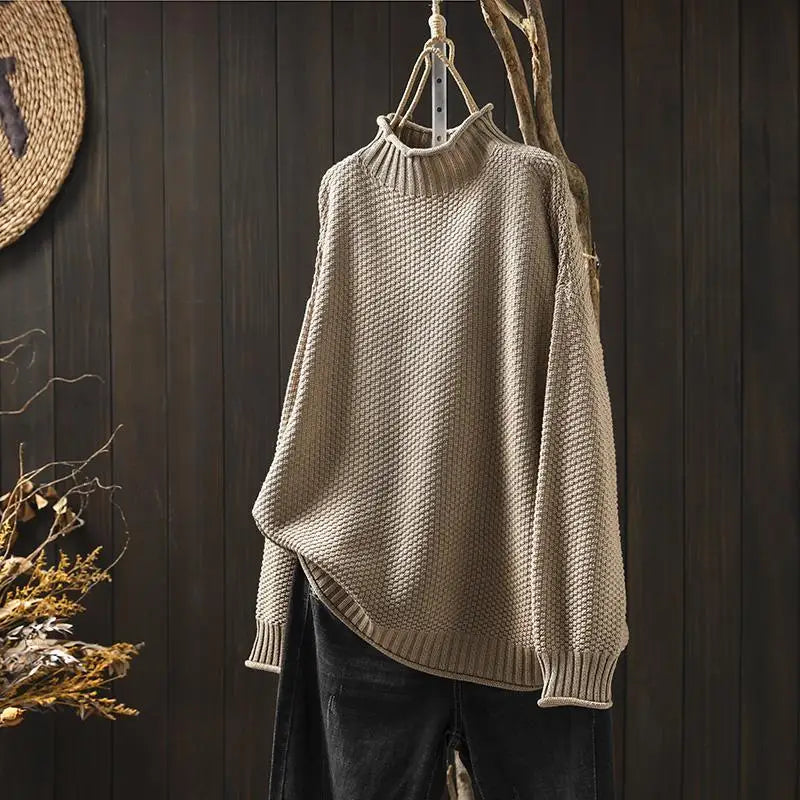 Womens Mock Neck Ribbed Oversized Longline Sweater