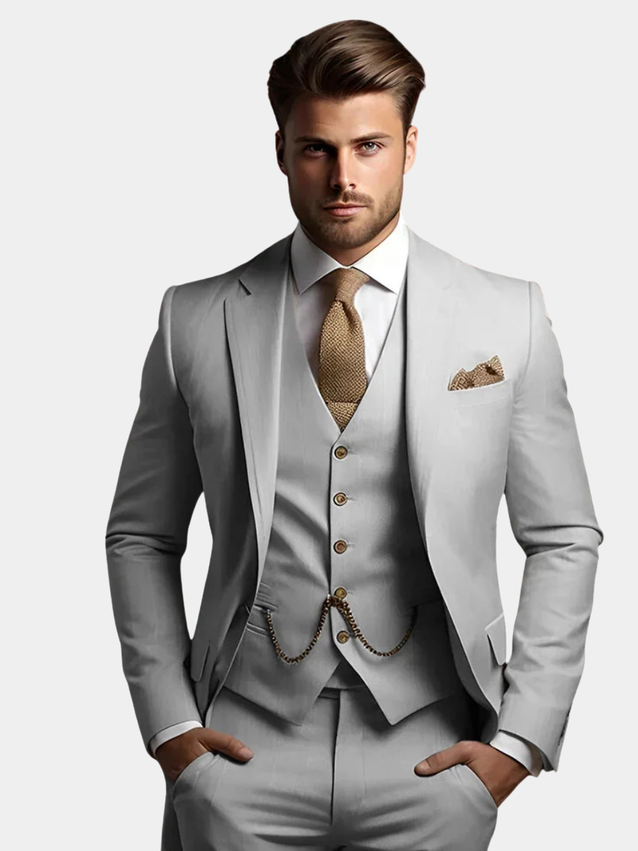 Ribbed Slim Fit Suit Blazer and Trousers Set Men