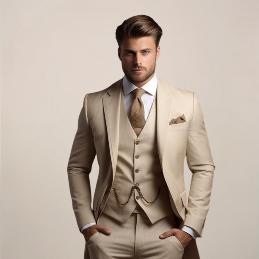 Ribbed Slim Fit Suit Blazer and Trousers Set Men