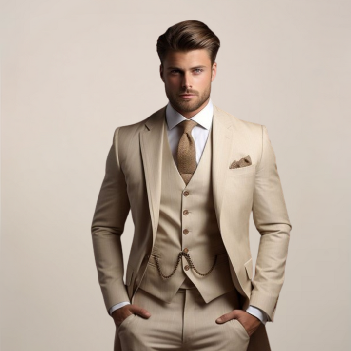 Ribbed Slim Fit Suit Blazer and Trousers Set Men