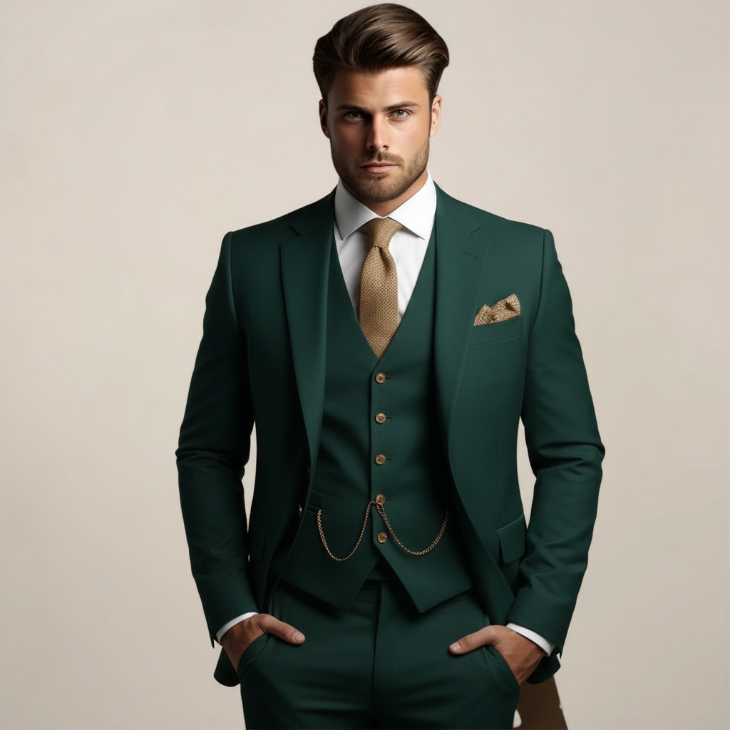 Ribbed Slim Fit Suit Blazer and Trousers Set Men
