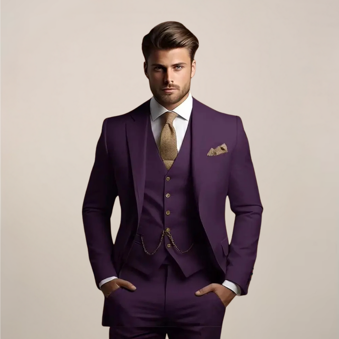 Ribbed Slim Fit Suit Blazer and Trousers Set Men