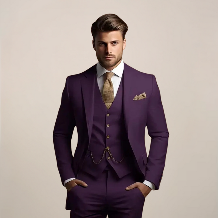 Ribbed Slim Fit Suit Blazer and Trousers Set Men