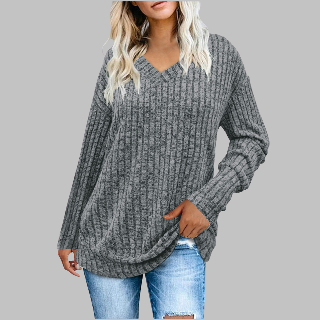 Womens Ribbed V-Neck Longline Sweater