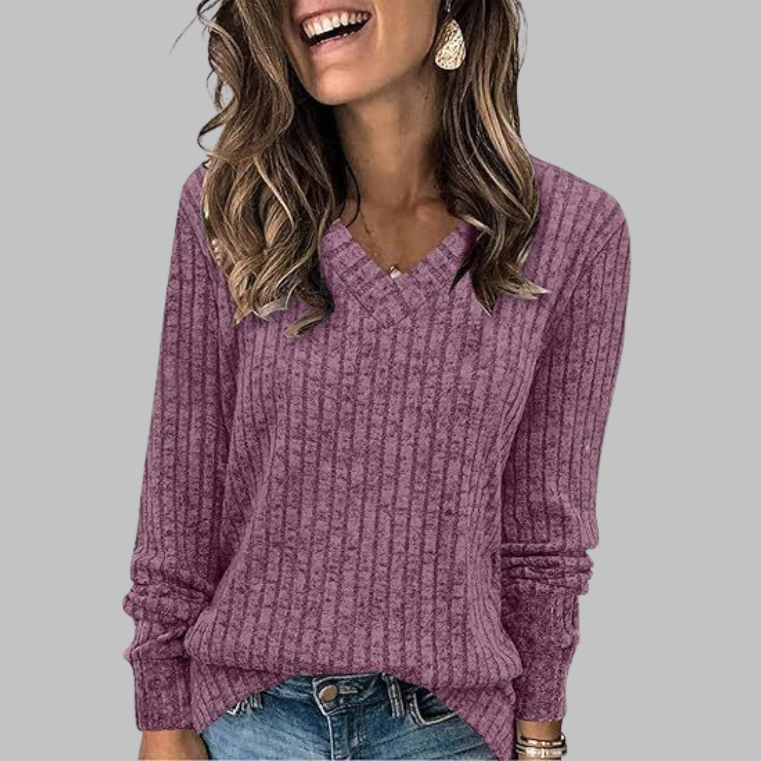 Womens Ribbed V-Neck Longline Sweater