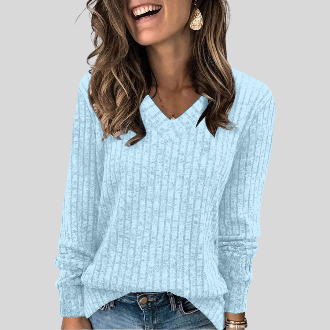 Womens Ribbed V-Neck Longline Sweater