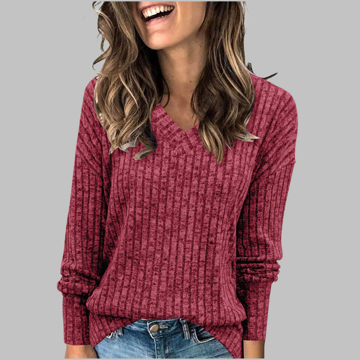 Womens Ribbed V-Neck Longline Sweater