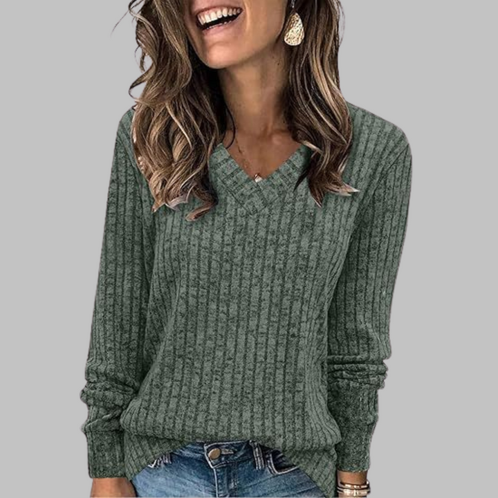 Womens Ribbed V-Neck Longline Sweater