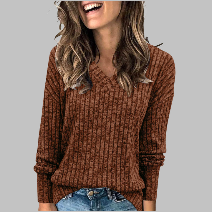 Womens Ribbed V-Neck Longline Sweater