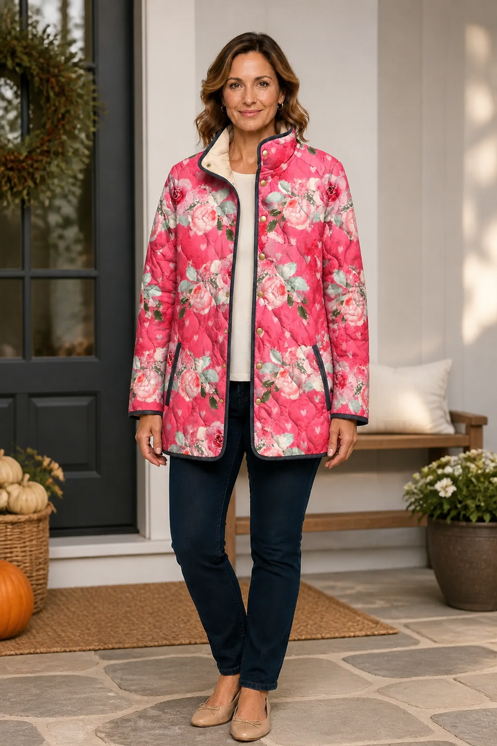 Womens Floral Quilted Jacket Light Padded Layer