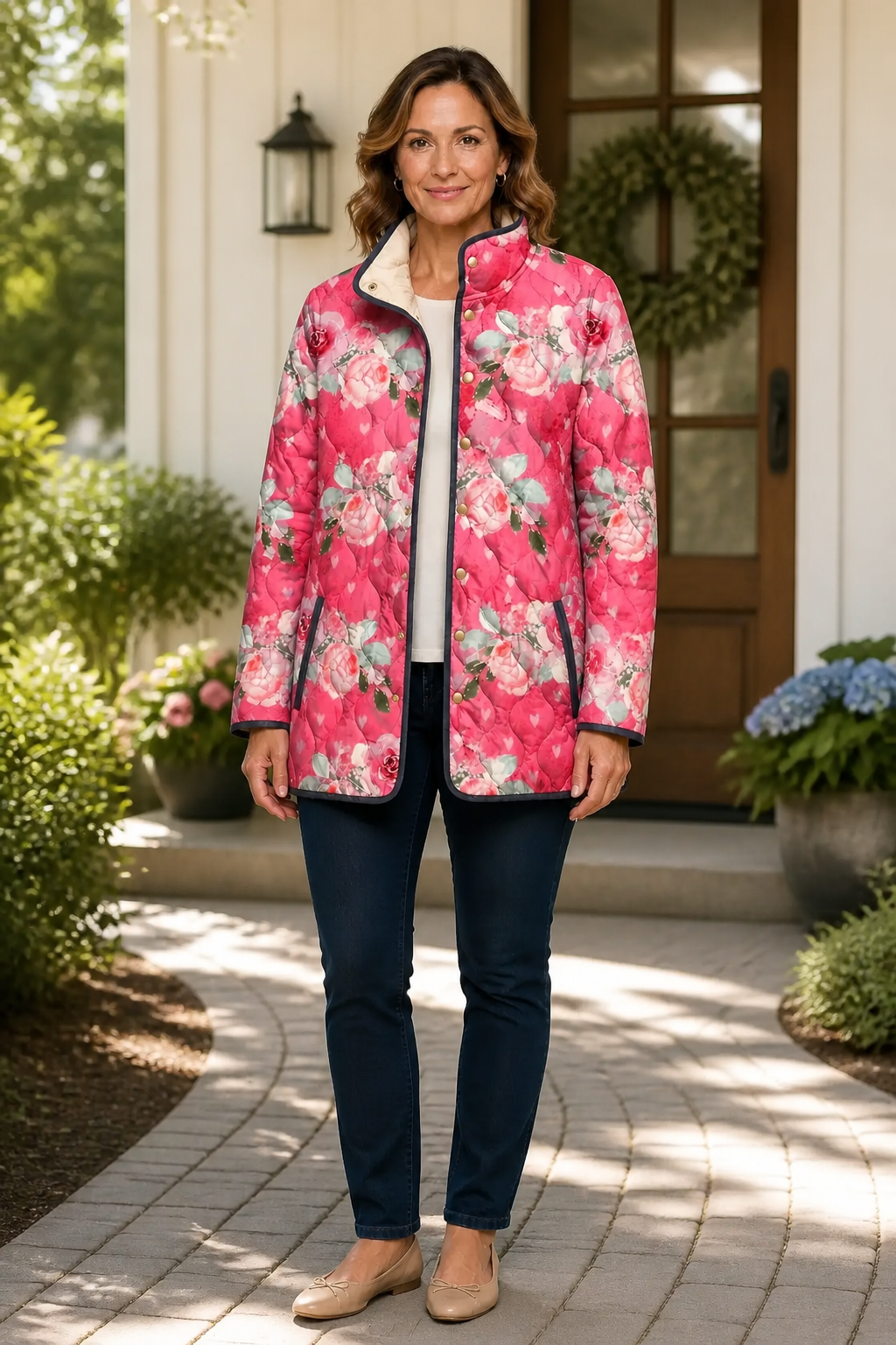 Womens Floral Quilted Jacket Light Padded Layer