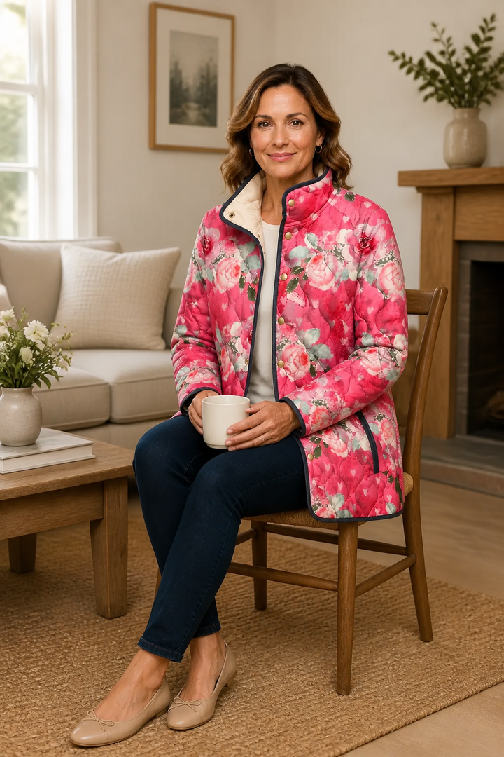 Womens Floral Quilted Jacket Light Padded Layer