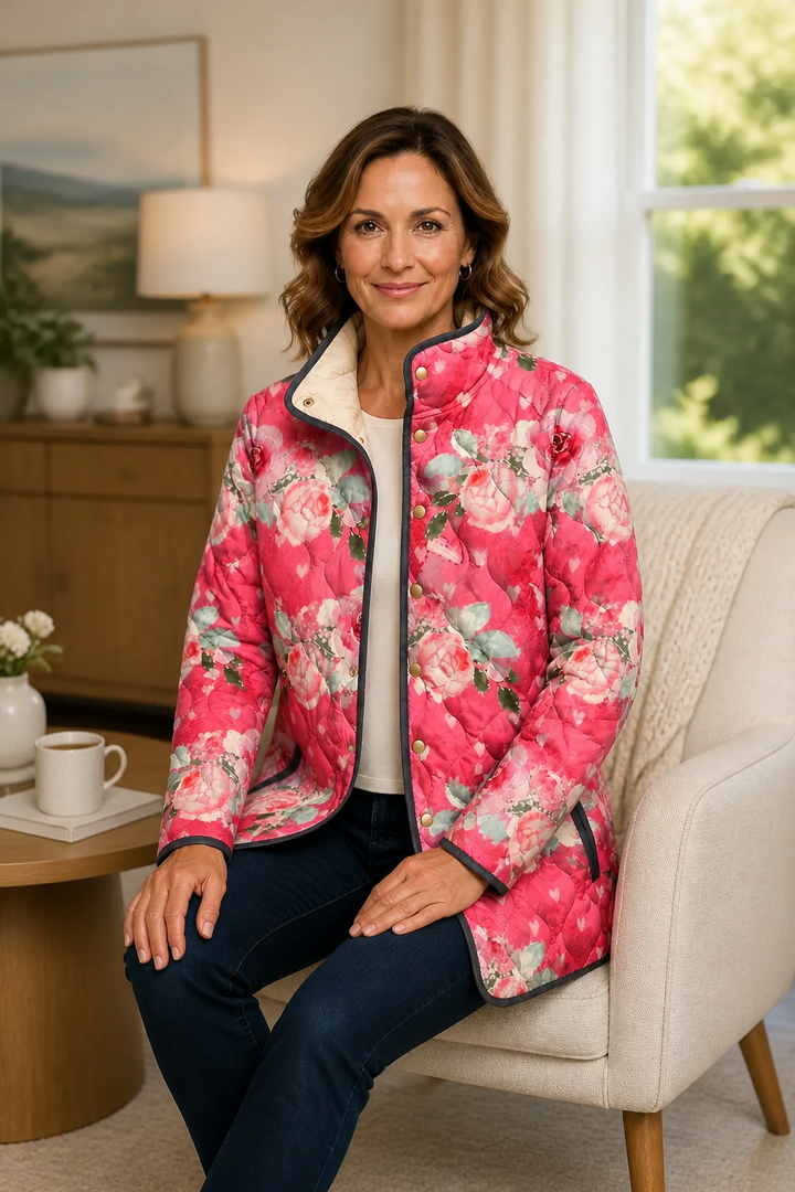 Womens Floral Quilted Jacket Light Padded Layer