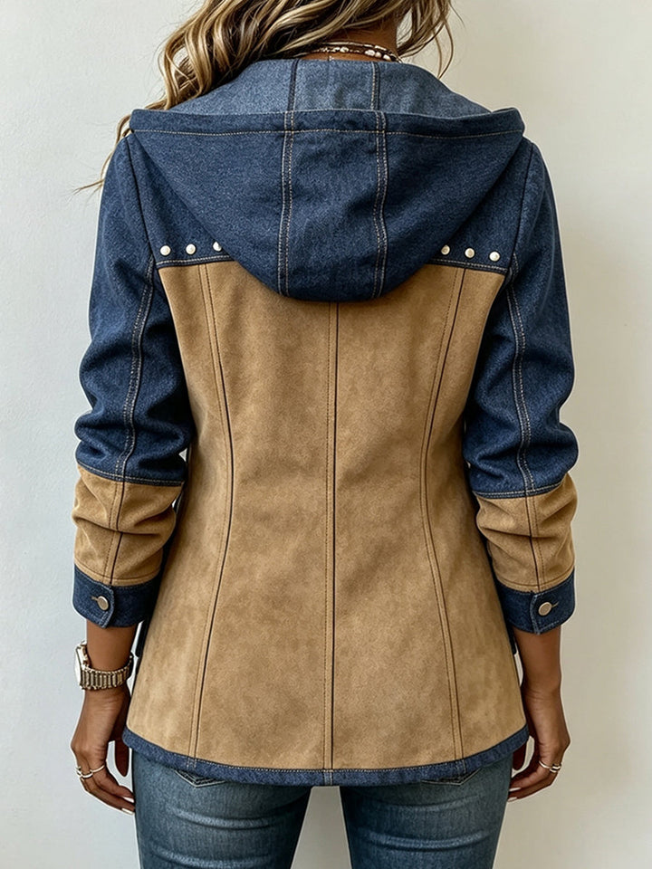 Womens Two Tone Hooded Zip Jacket Western Style