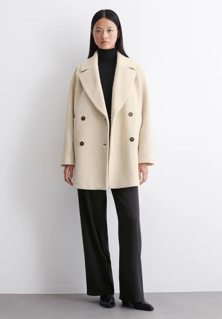 Womens Double Breasted Longline Notch Lapel Coat