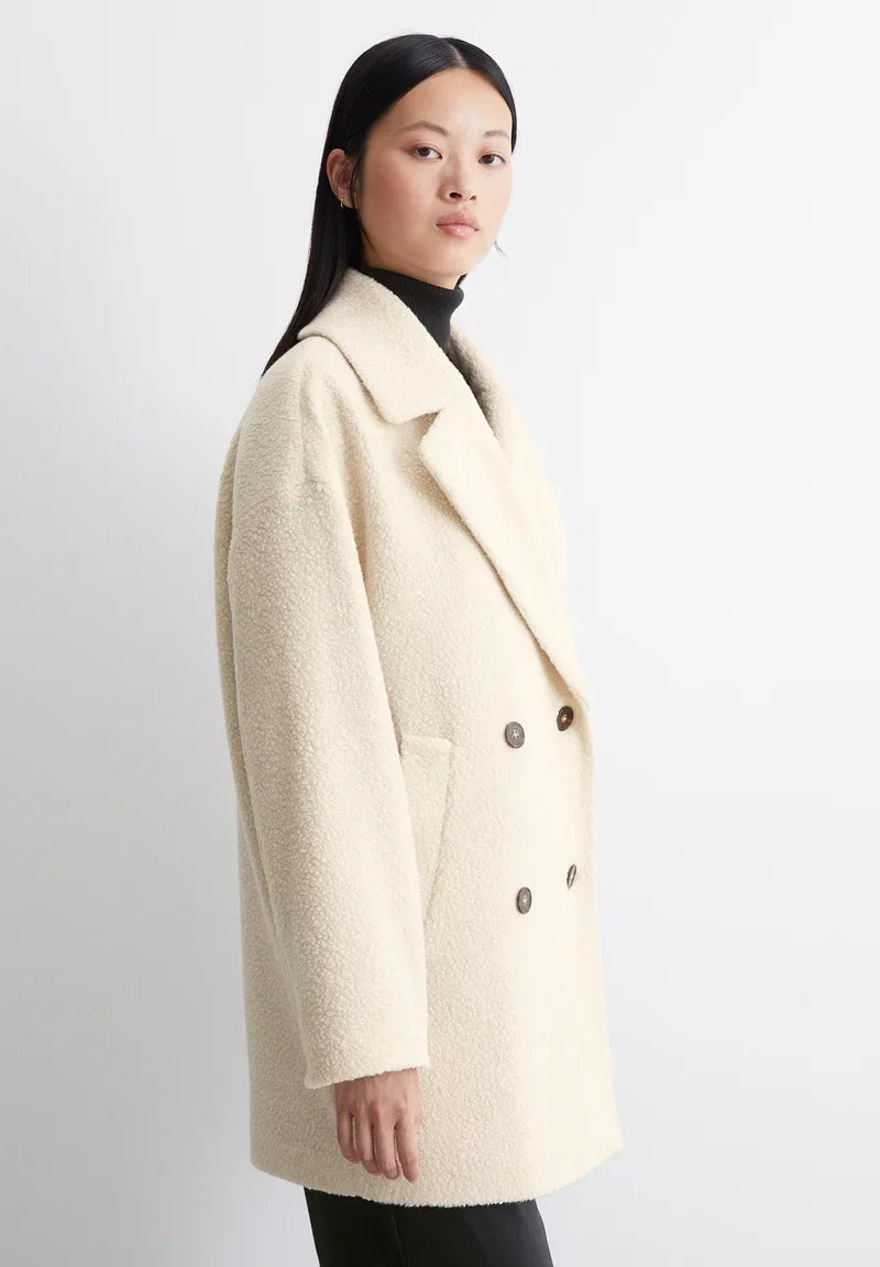 Womens Double Breasted Longline Notch Lapel Coat
