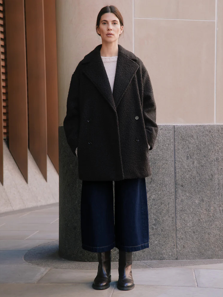 Womens Double Breasted Longline Notch Lapel Coat