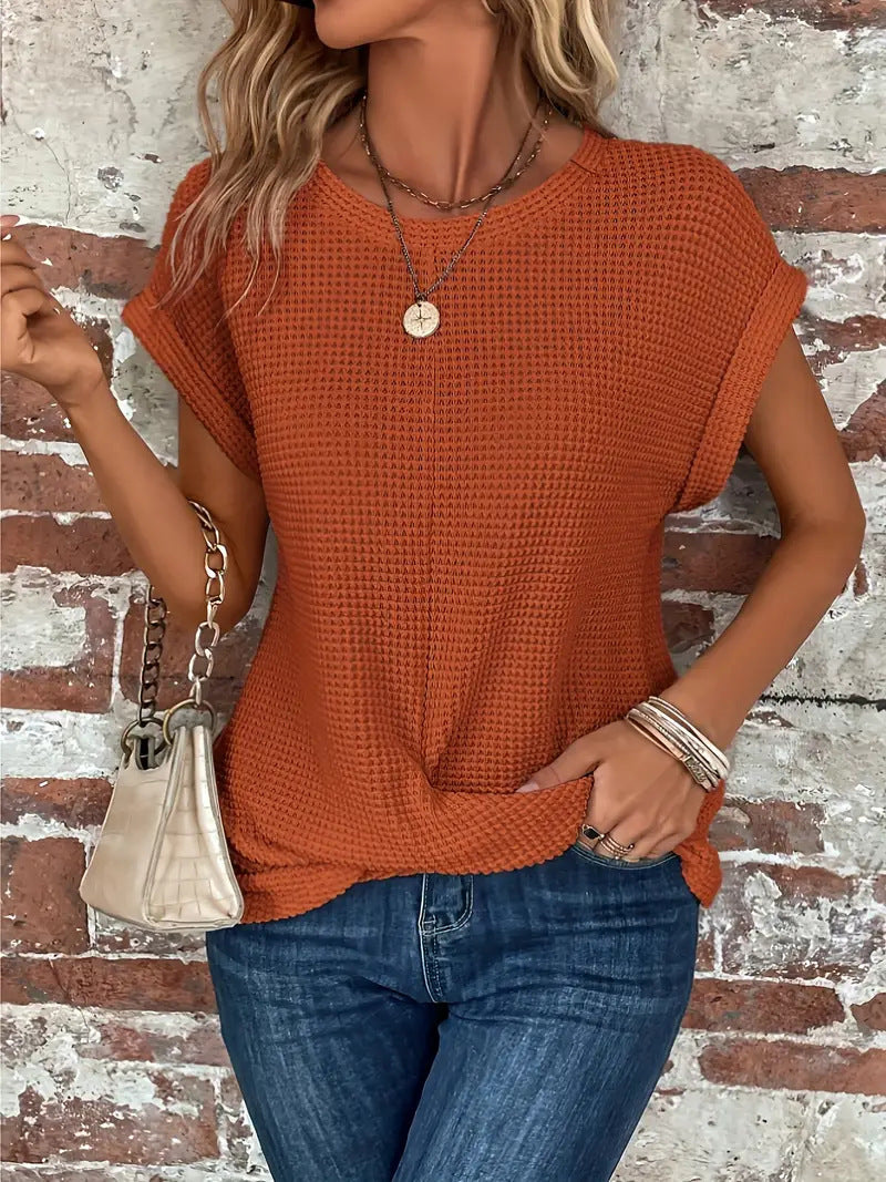 Textured Short Sleeve Casual Top for Women