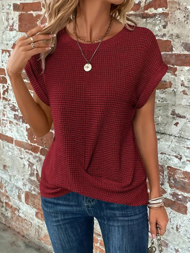 Textured Short Sleeve Casual Top for Women