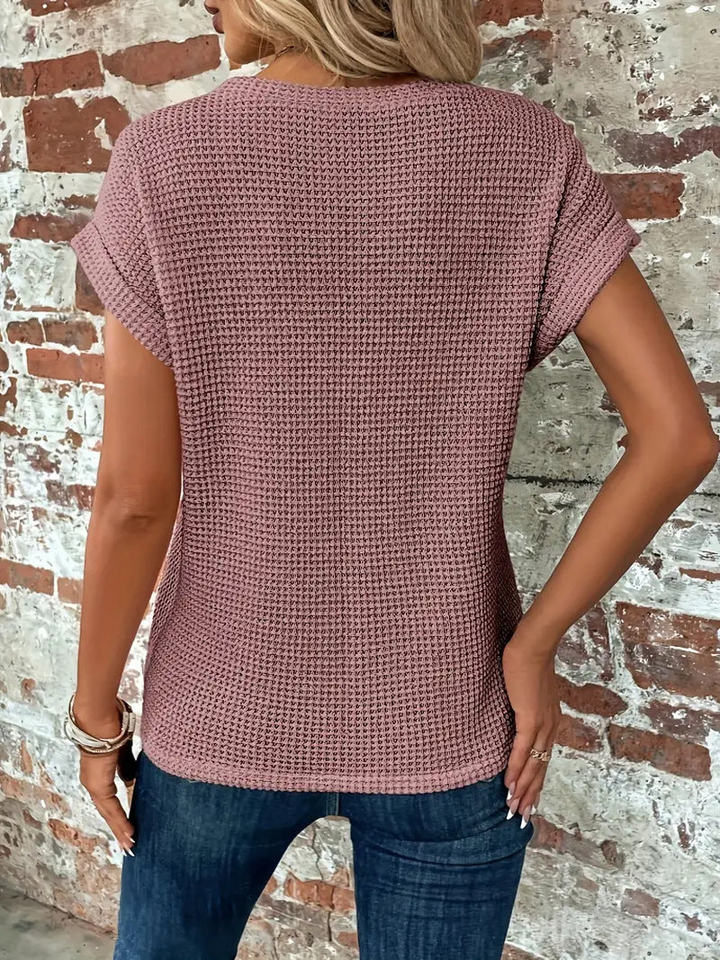 Textured Short Sleeve Casual Top for Women