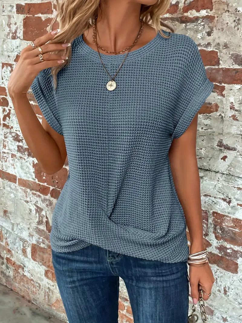 Textured Short Sleeve Casual Top for Women