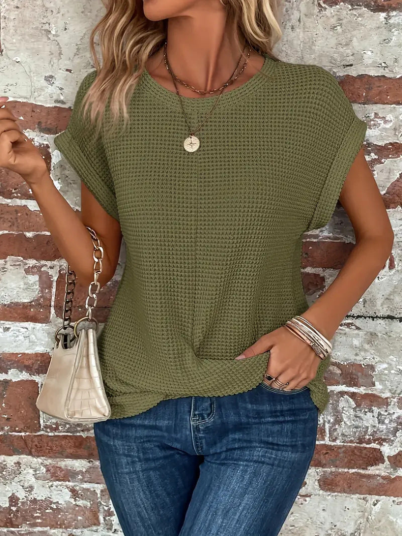 Textured Short Sleeve Casual Top for Women