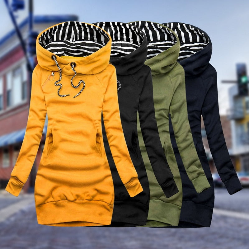Womens Fleece Hoodie Sweat Dress Long Sleeve