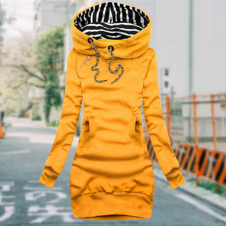 Womens Fleece Hoodie Sweat Dress Long Sleeve